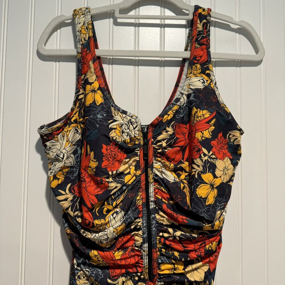 Delimira Floral Zip Front One Piece Swimsuit Tummy Control Size 14W - Picture 3 of 8